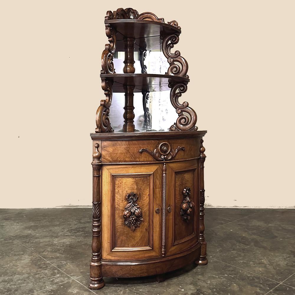 Hand-Carved Pair 19th Century French Napoleon III Period Corner Cabinets ~ Vaisseliers For Sale