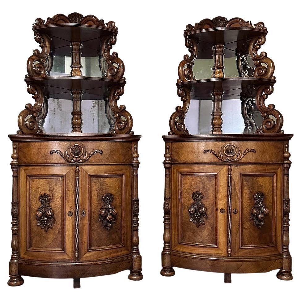 Pair 19th Century French Napoleon III Period Corner Cabinets ~ Vaisseliers