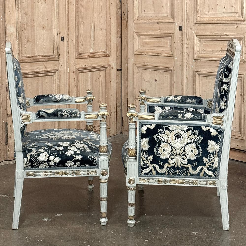 Pair 19th Century French Napoleon III Period Empire Style Painted Armchairs For Sale 4