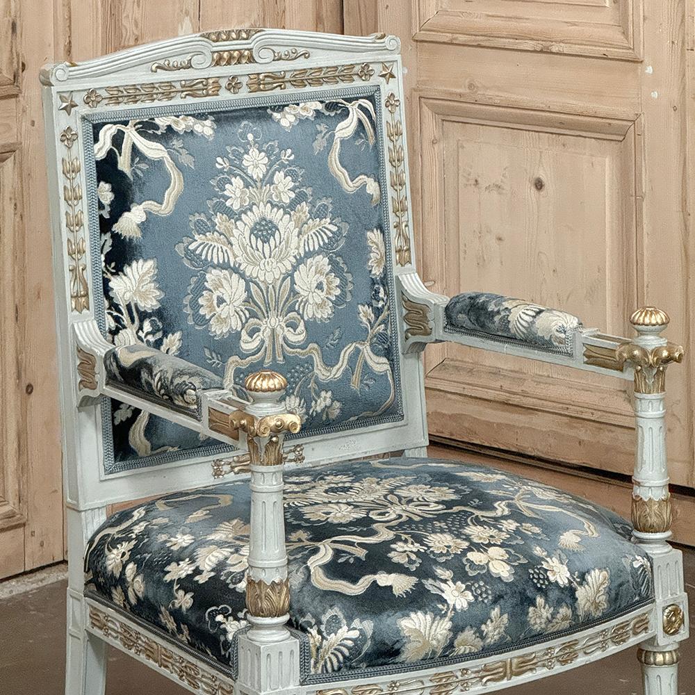 Pair 19th Century French Napoleon III Period Empire Style Painted Armchairs For Sale 9