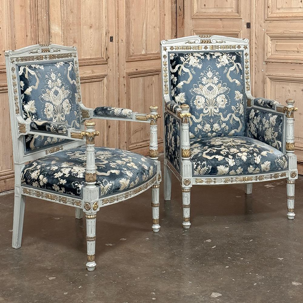 Pair 19th Century French Napoleon III Period Empire Style Painted Armchairs In Good Condition For Sale In Dallas, TX