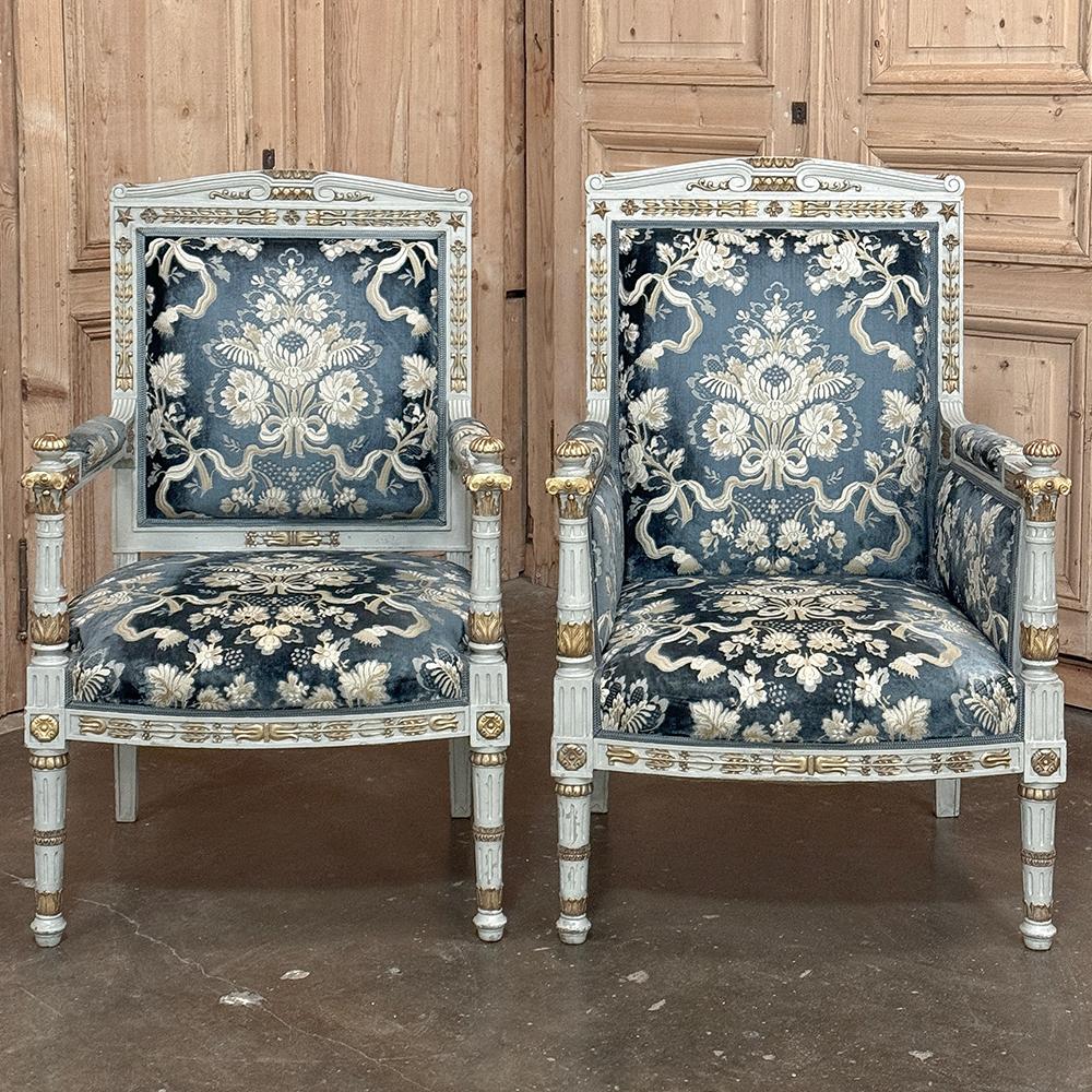 Late 19th Century Pair 19th Century French Napoleon III Period Empire Style Painted Armchairs For Sale