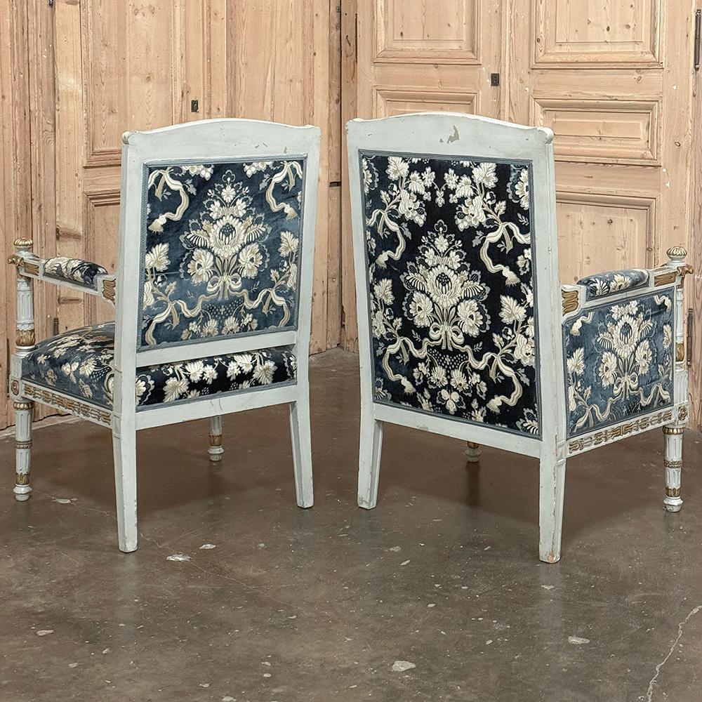 Pair 19th Century French Napoleon III Period Empire Style Painted Armchairs For Sale 1