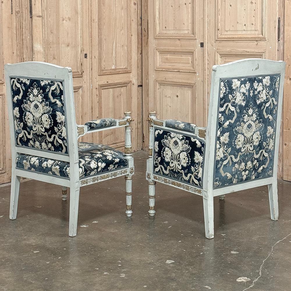 Pair 19th Century French Napoleon III Period Empire Style Painted Armchairs For Sale 3