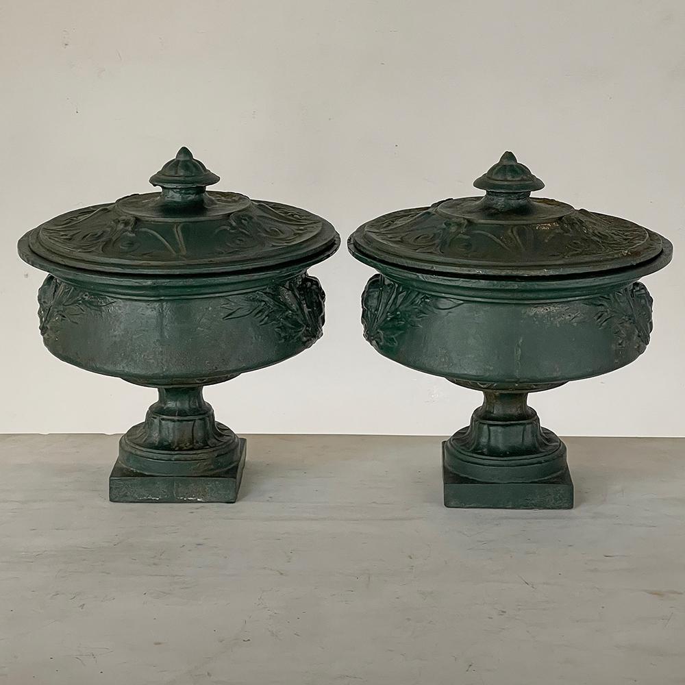 Mid-19th Century Pair 19th Century French Napoleon III Period Iron Garden Urns For Sale