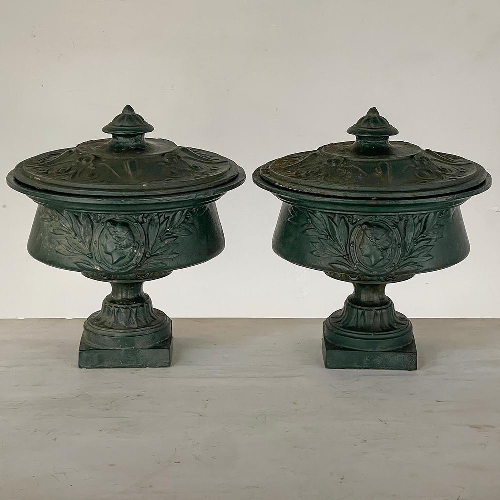 Pair 19th Century French Napoleon III Period Iron Garden Urns For Sale 1