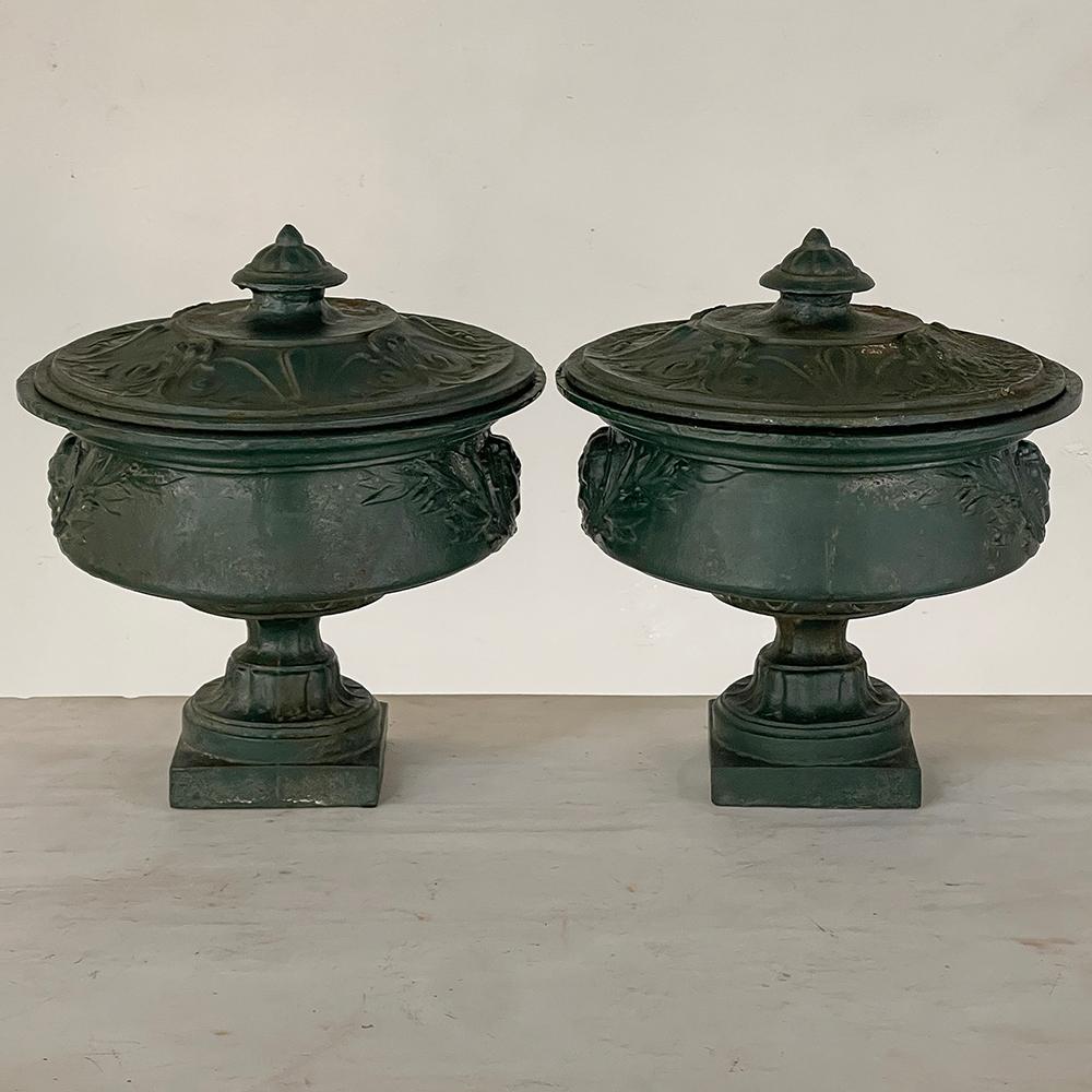 Pair 19th Century French Napoleon III Period Iron Garden Urns For Sale 2