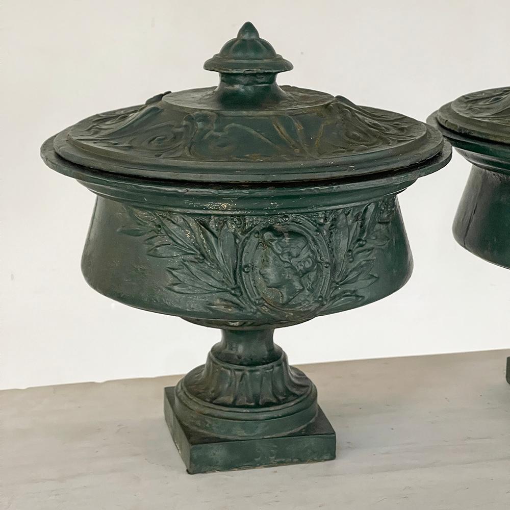 Pair 19th Century French Napoleon III Period Iron Garden Urns For Sale 3