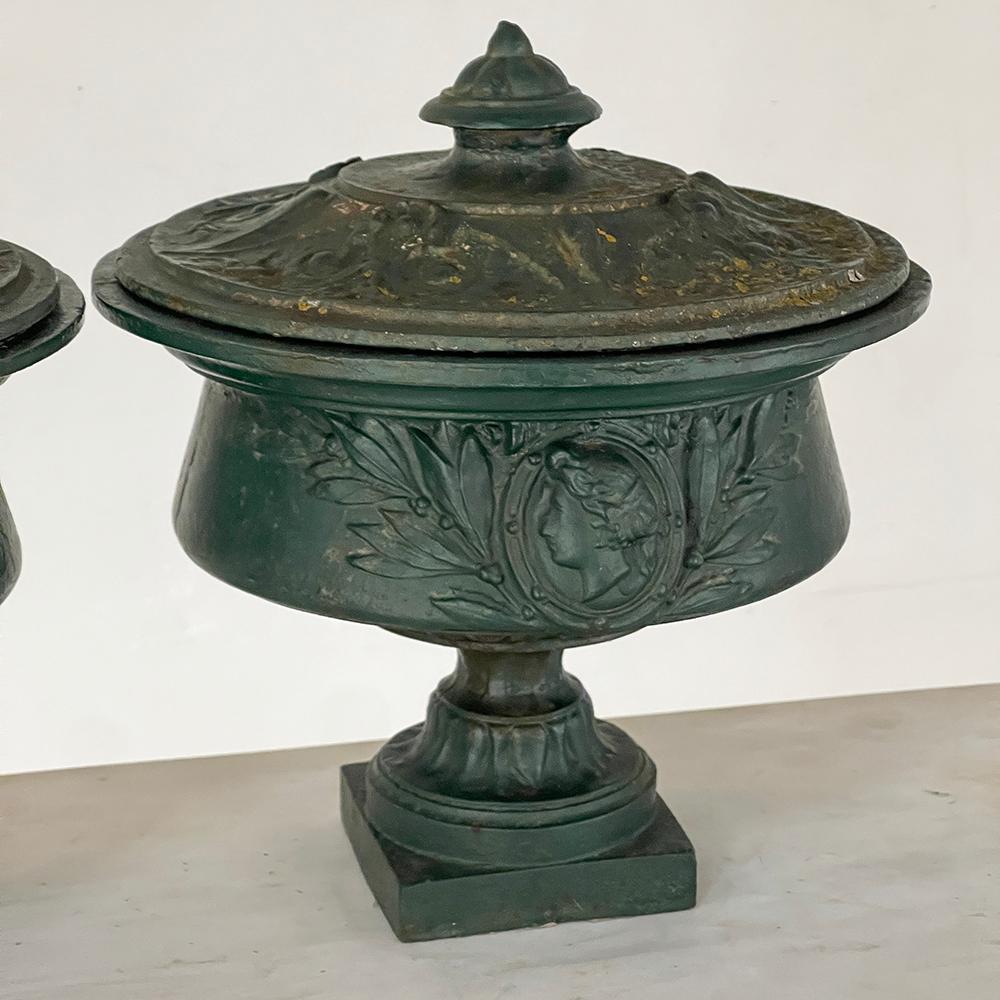 Pair 19th Century French Napoleon III Period Iron Garden Urns For Sale 4