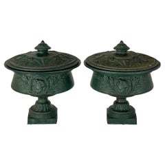 Pair 19th Century French Napoleon III Period Iron Garden Urns