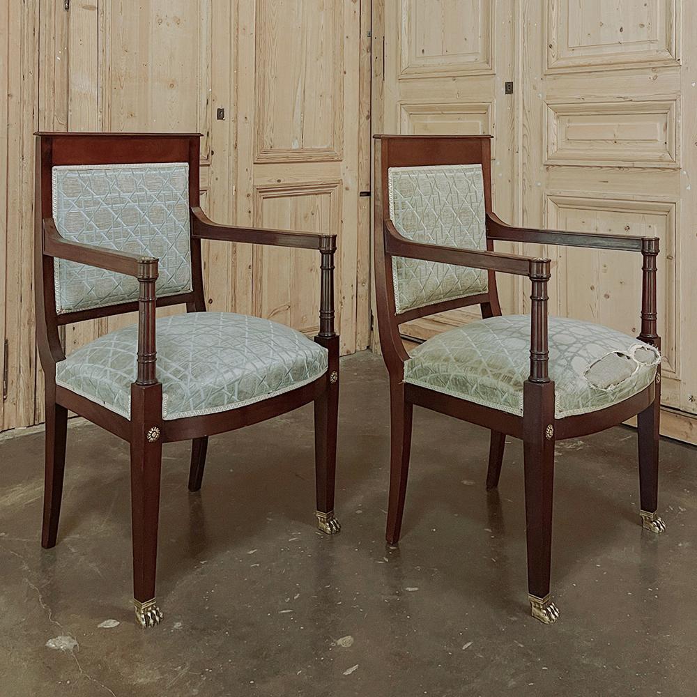 Hand-Crafted Pair 19th Century French Napoleon III Period Mahogany Armchairs For Sale