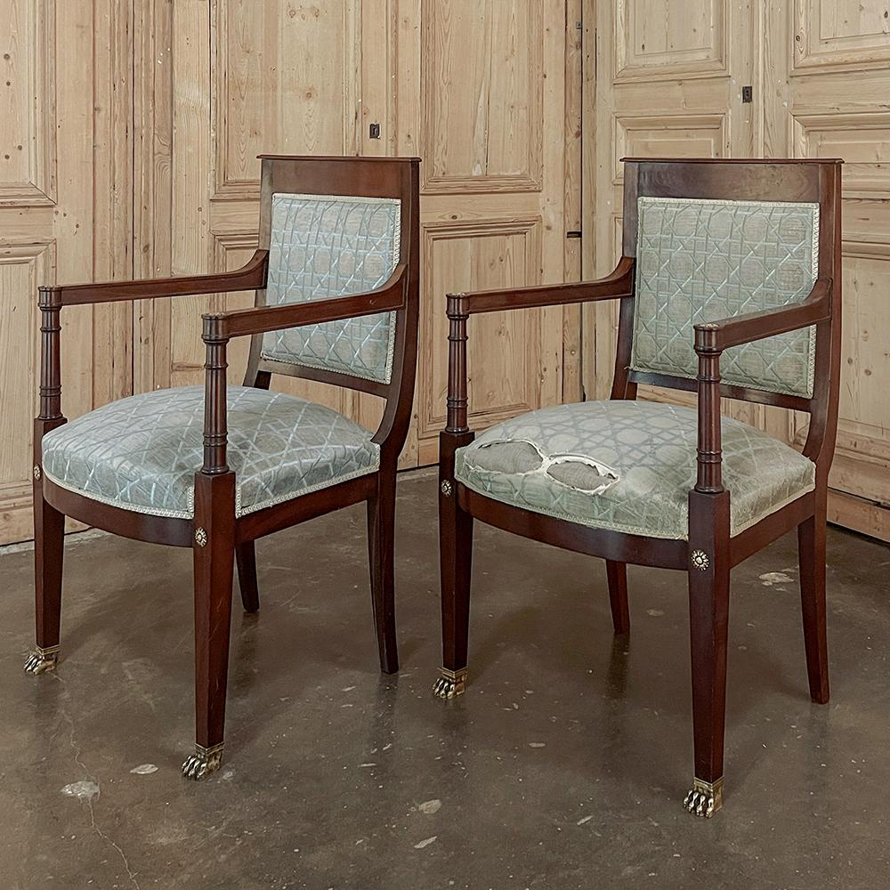 Pair 19th Century French Napoleon III Period Mahogany Armchairs In Good Condition For Sale In Dallas, TX