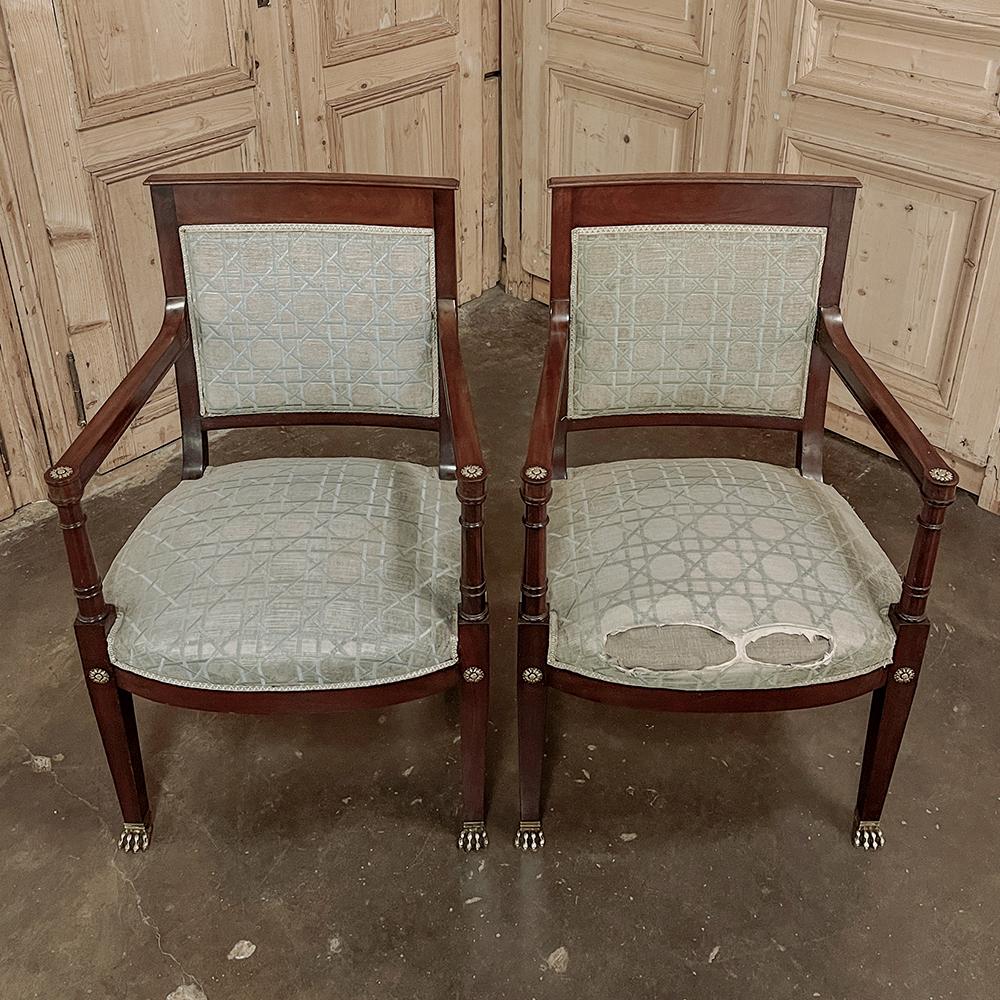 Pair 19th Century French Napoleon III Period Mahogany Armchairs For Sale 1