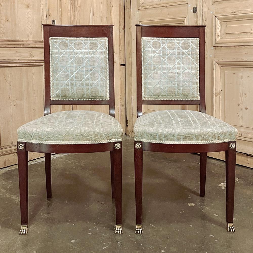 Bronze Pair 19th Century French Napoleon III Period Mahogany Chairs For Sale