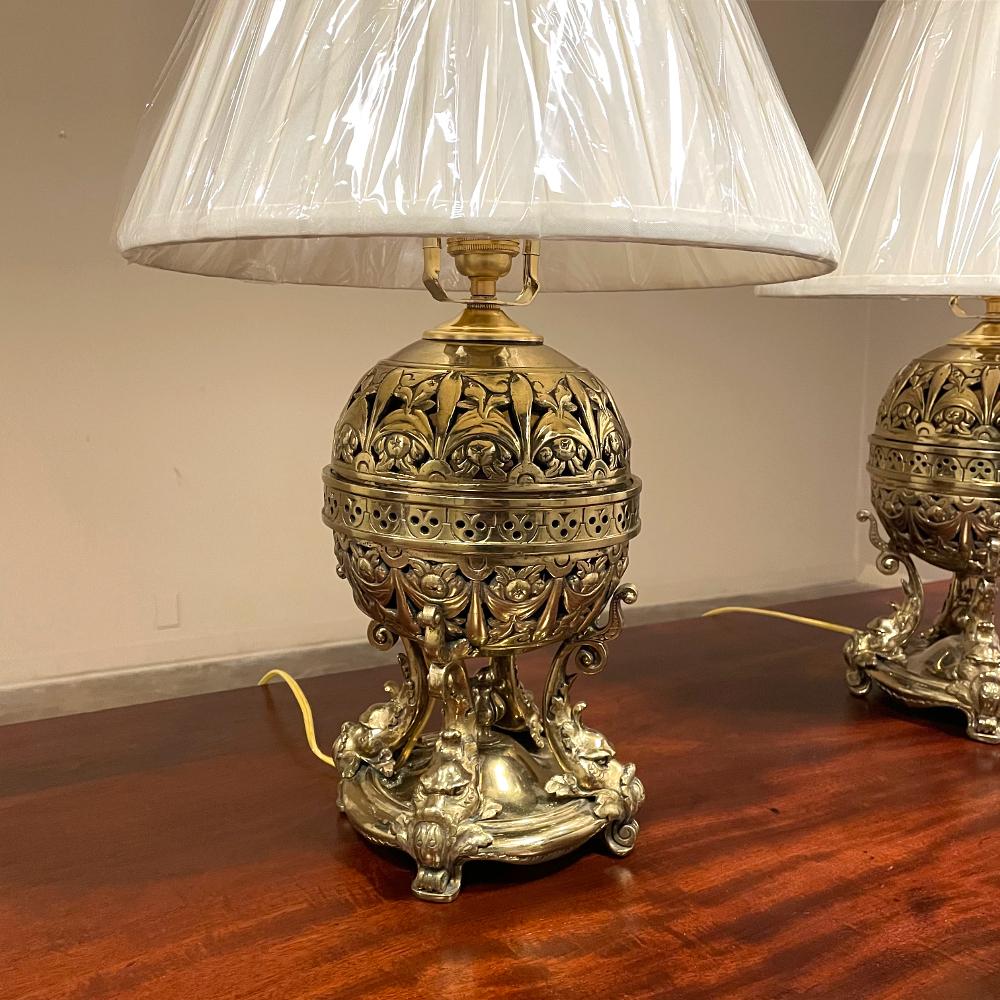 Pair 19th Century French Napoleon III Period Oil Lanterns Converted to Table Lam For Sale 4