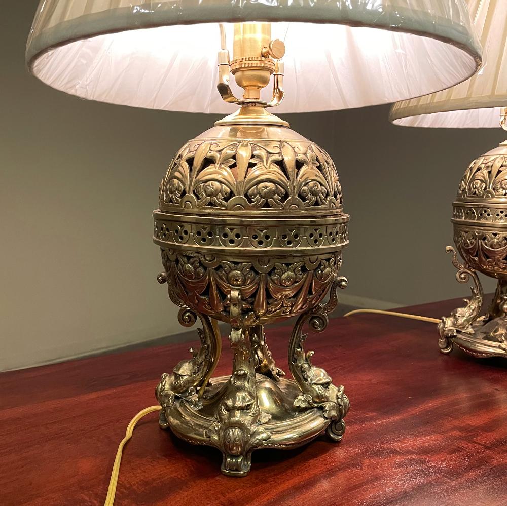 Pair 19th Century French Napoleon III Period Oil Lanterns Converted to Table Lam For Sale 8