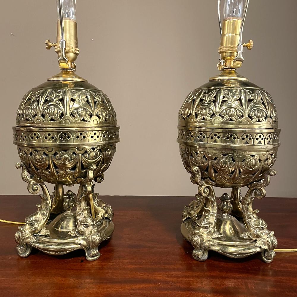 Late 19th Century Pair 19th Century French Napoleon III Period Oil Lanterns Converted to Table Lam For Sale