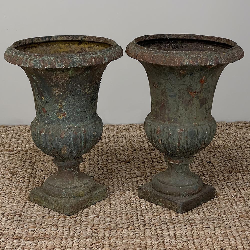 Pair 19th Century French Neoclassical Cast Iron Garden Vases, Jardinieres For Sale 7