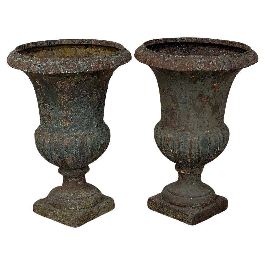 Pair 19th Century French Neoclassical Cast Iron Garden Vases, Jardinieres