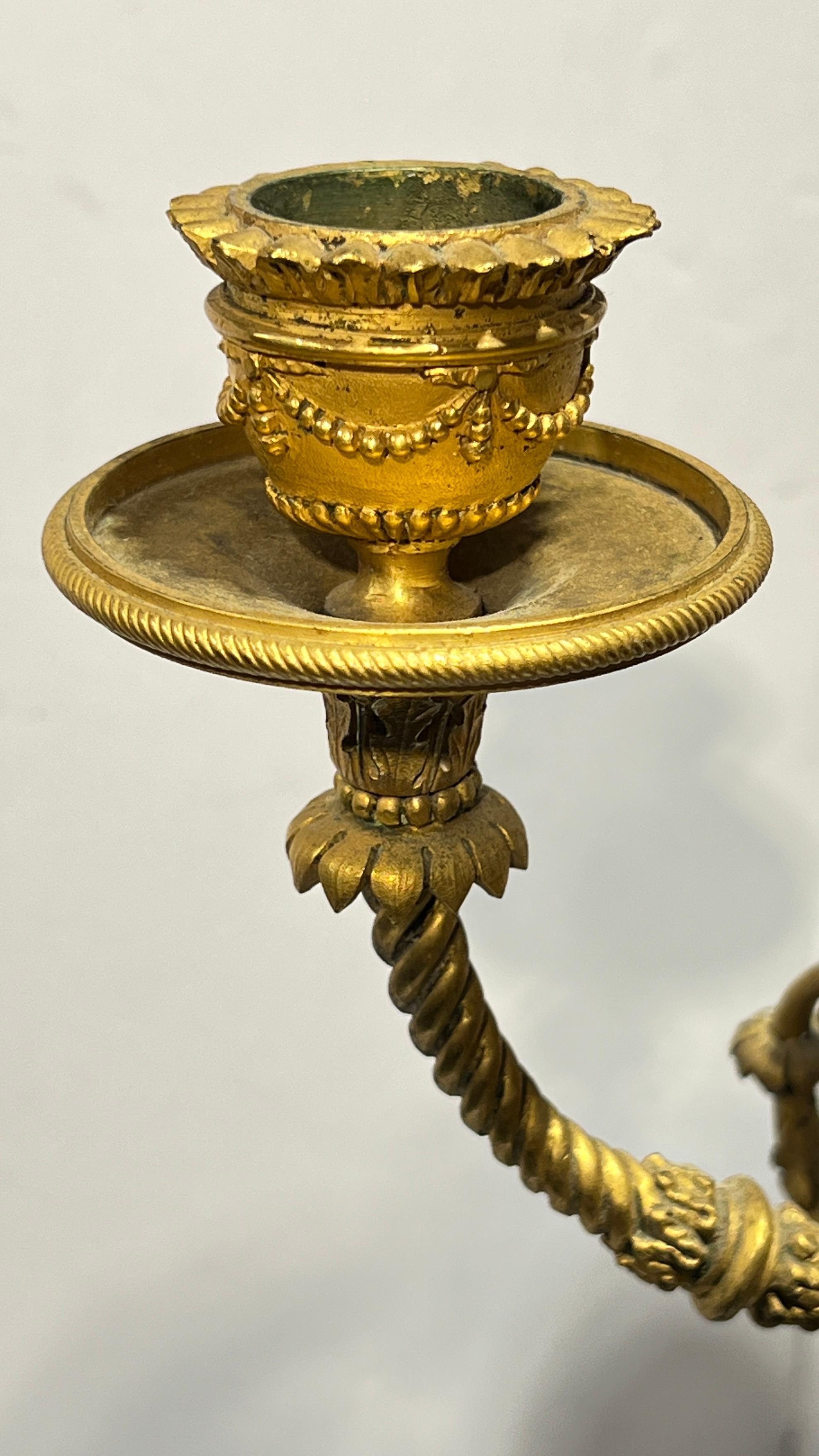 Pair 19th Century French Neoclassical Gilt Bronze and Marble Candelabra in vendita 2