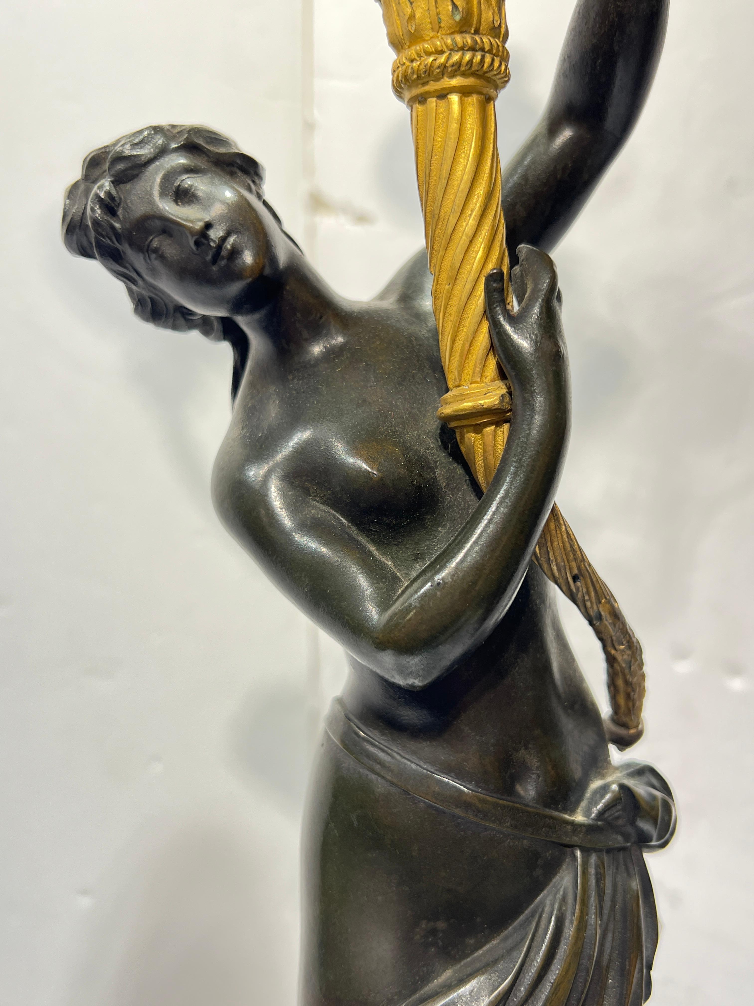 Pair 19th Century French Neoclassical Gilt Bronze and Marble Candelabra in vendita 4
