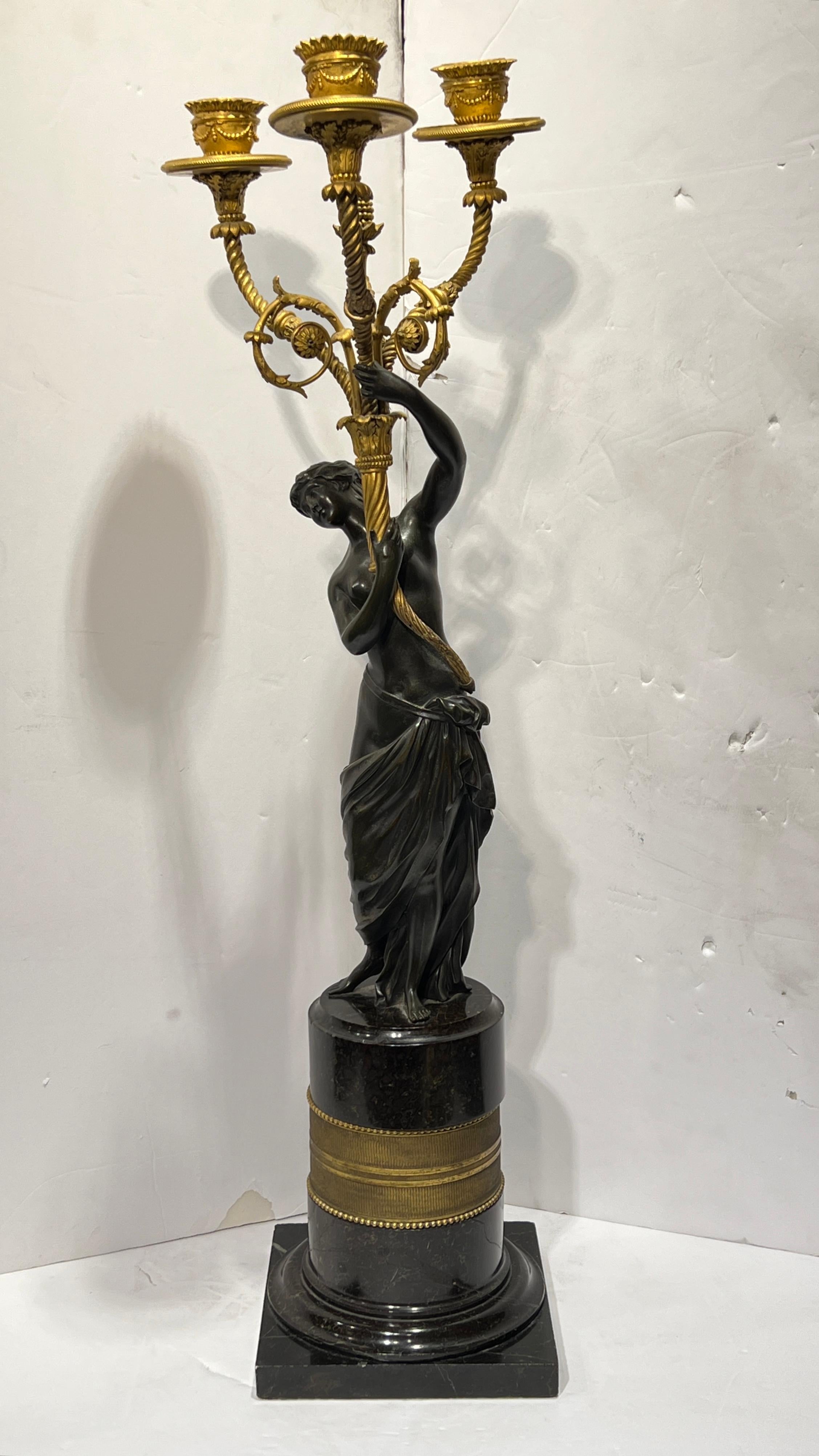 Pair 19th Century French Neoclassical Gilt Bronze and Marble Candelabra in vendita 6