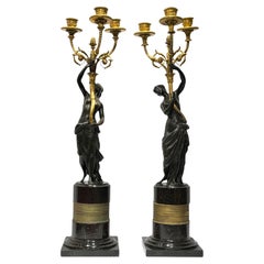 Pair 19th Century French Neoclassical Gilt Bronze and Marble Candelabra