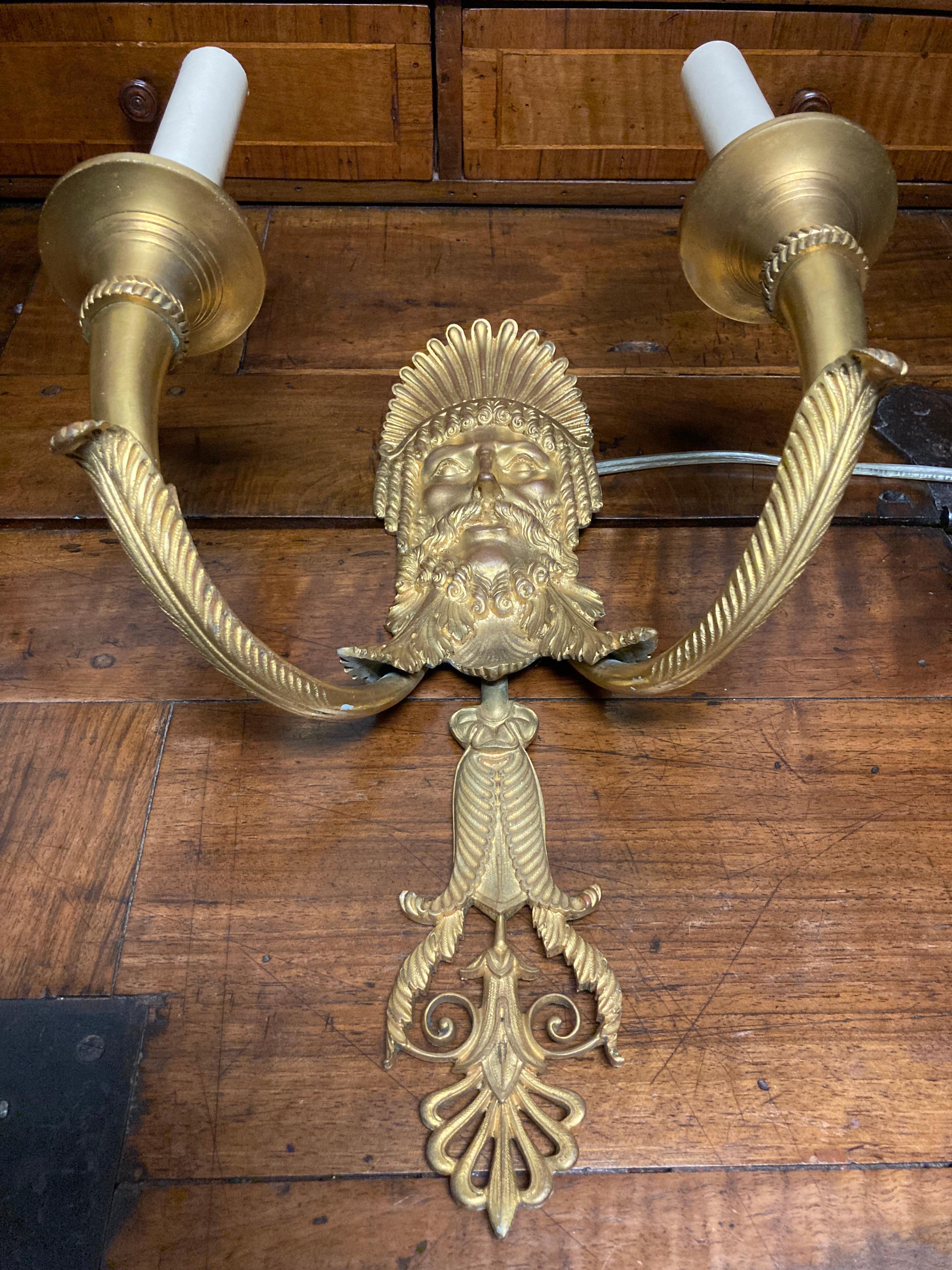 Pair 19th Century French Neoclassical Gilt Bronze Wall Sconces For Sale 9