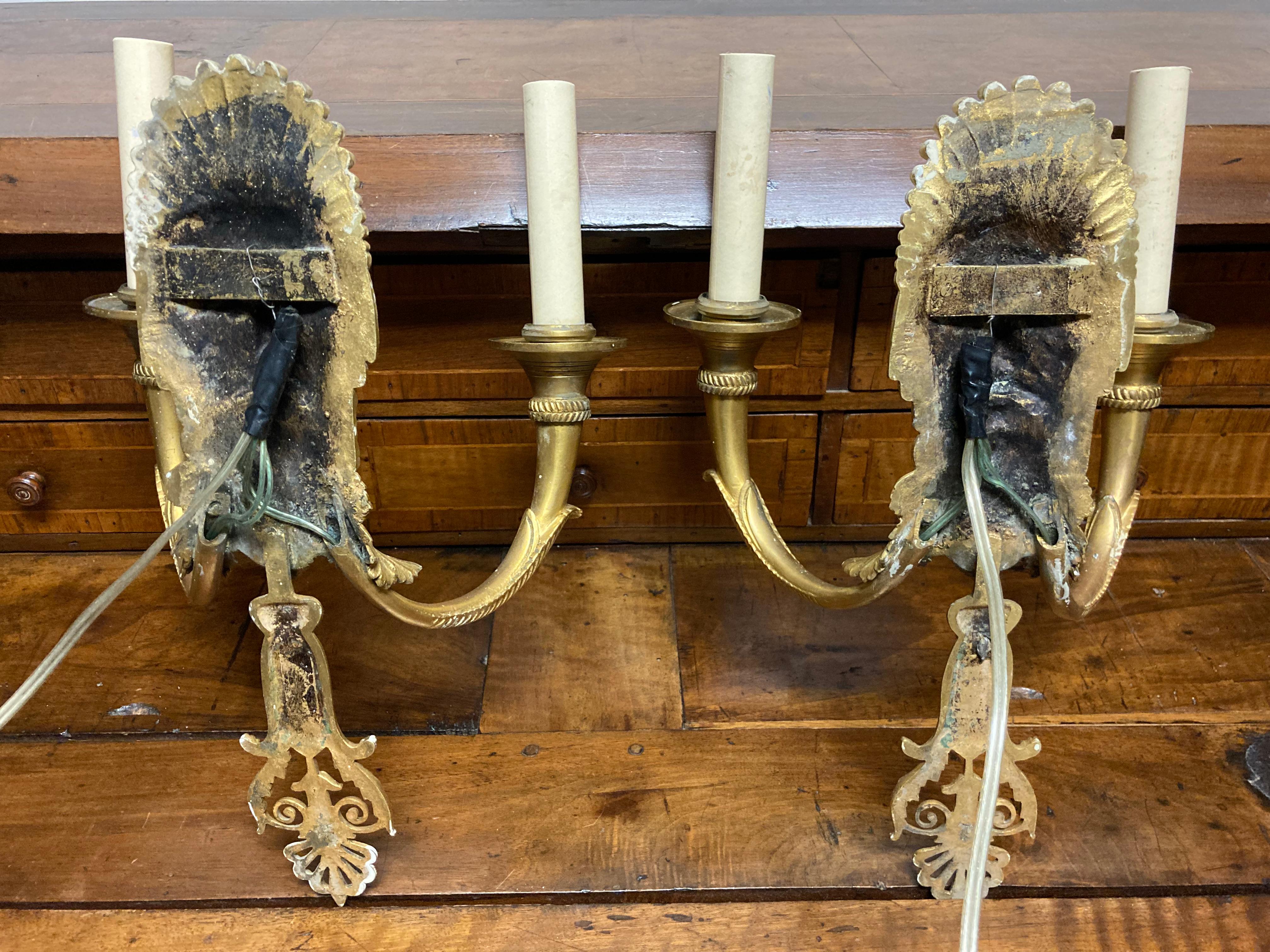 Pair 19th Century French Neoclassical Gilt Bronze Wall Sconces For Sale 14