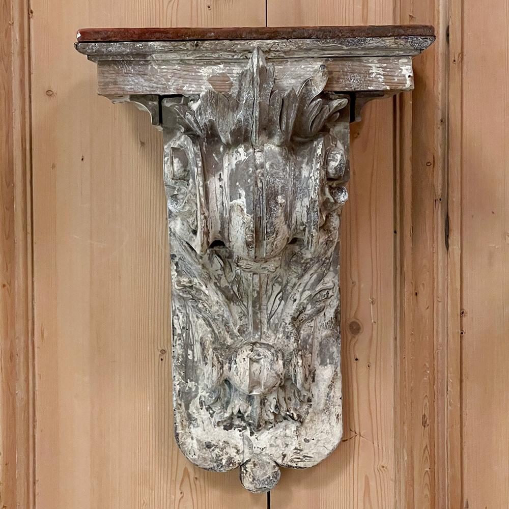 Pair 18th Century French Neoclassical Hand-Carved Painted Wall Sconces, Corbels For Sale 3