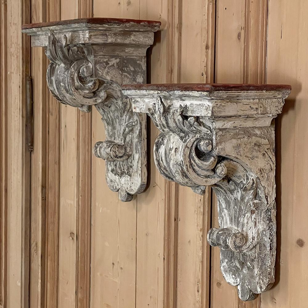 Pair 18th Century French Neoclassical Hand-Carved Painted Wall Sconces, Corbels For Sale 7