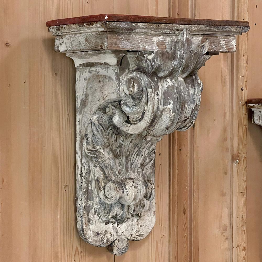 18th Century and Earlier Pair 18th Century French Neoclassical Hand-Carved Painted Wall Sconces, Corbels For Sale