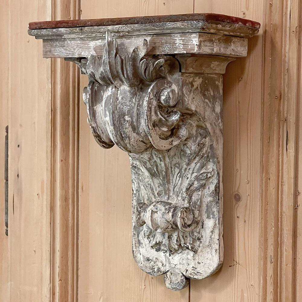 Pair 18th Century French Neoclassical Hand-Carved Painted Wall Sconces, Corbels For Sale 2