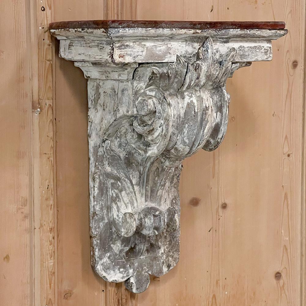 Pair 18th Century French Neoclassical Hand-Carved Painted Wall Sconces, Corbels For Sale 2