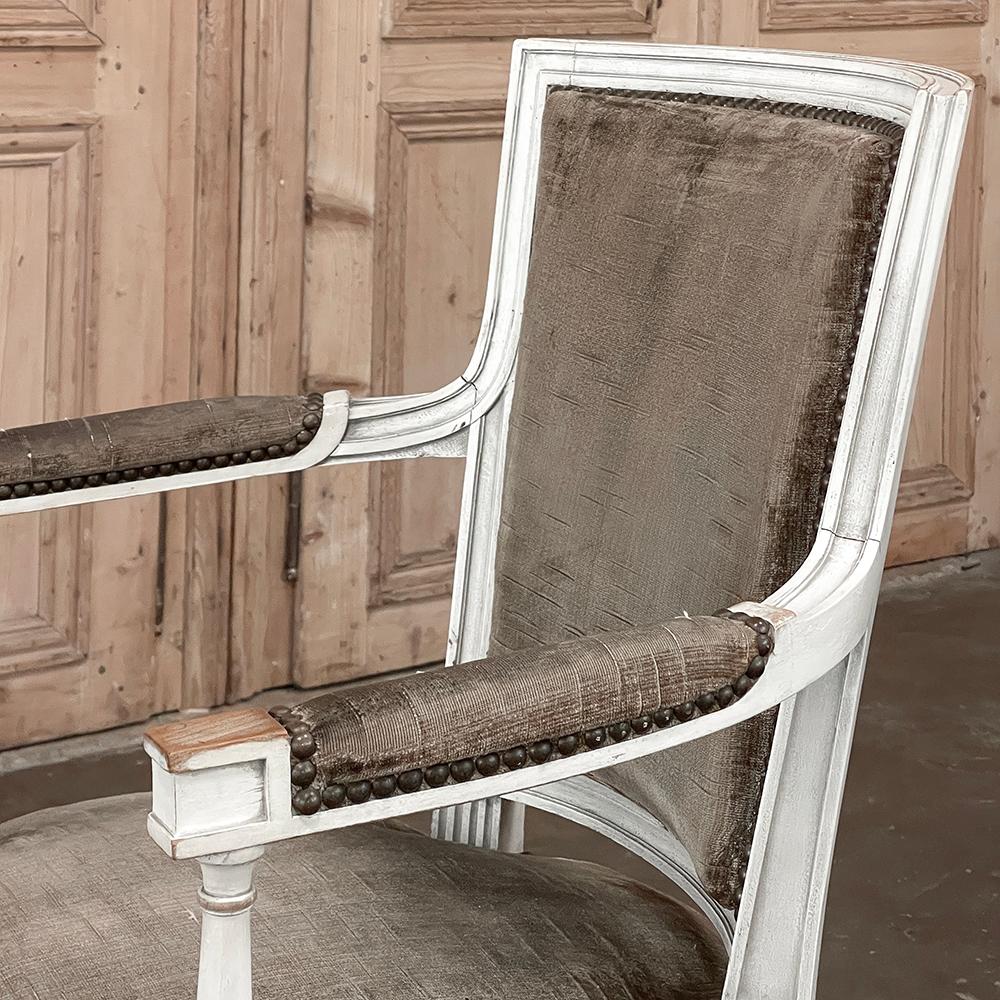 Pair 19th Century French Neoclassical Louis XVI Painted Armchairs For Sale 8