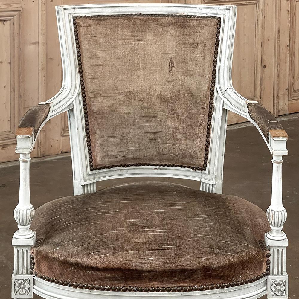 Pair 19th Century French Neoclassical Louis XVI Painted Armchairs For Sale 8
