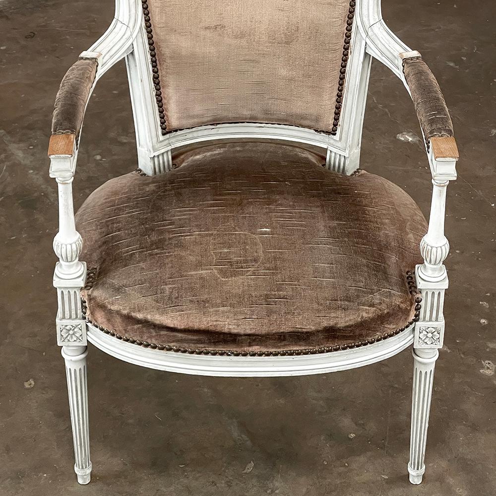 Pair 19th Century French Neoclassical Louis XVI Painted Armchairs For Sale 9