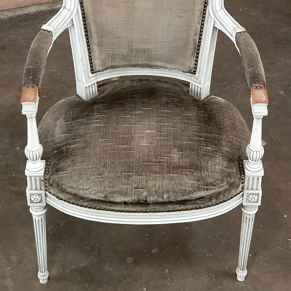 Pair 19th Century French Neoclassical Louis XVI Painted Armchairs For Sale 11