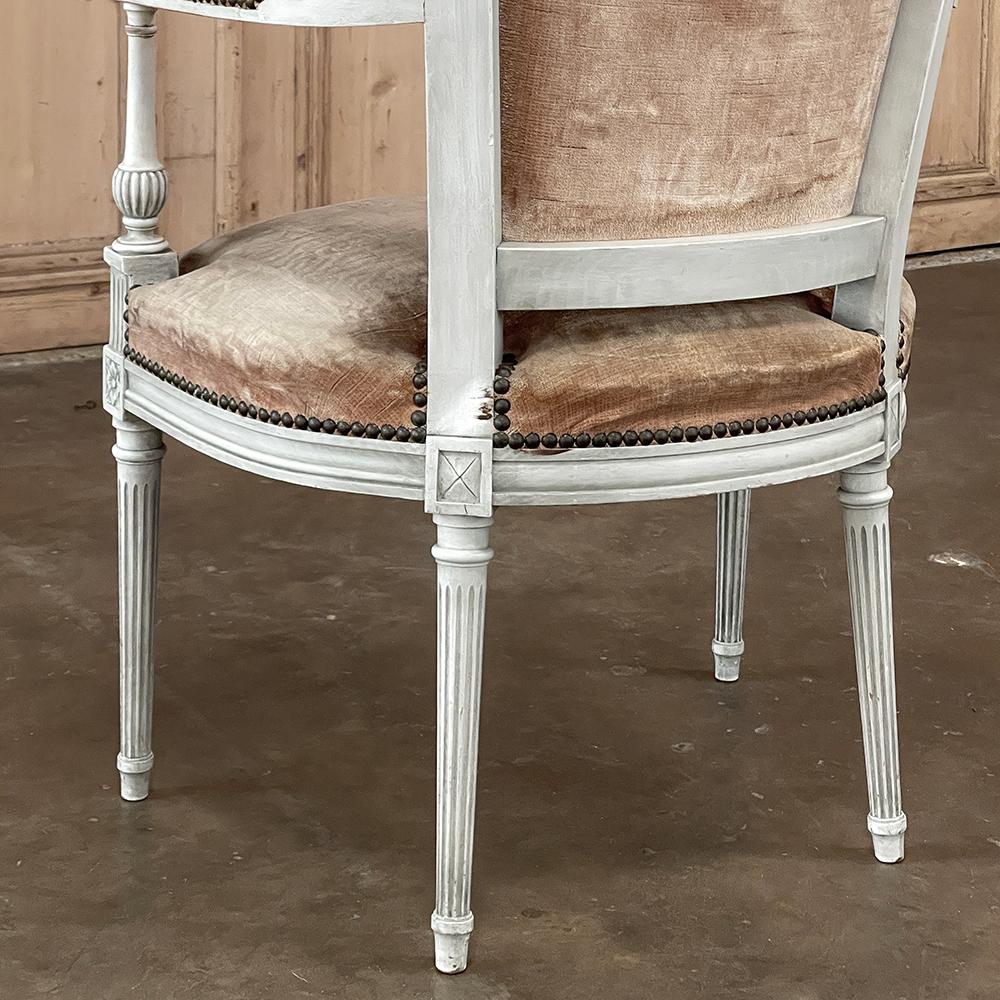 Pair 19th Century French Neoclassical Louis XVI Painted Armchairs For Sale 11