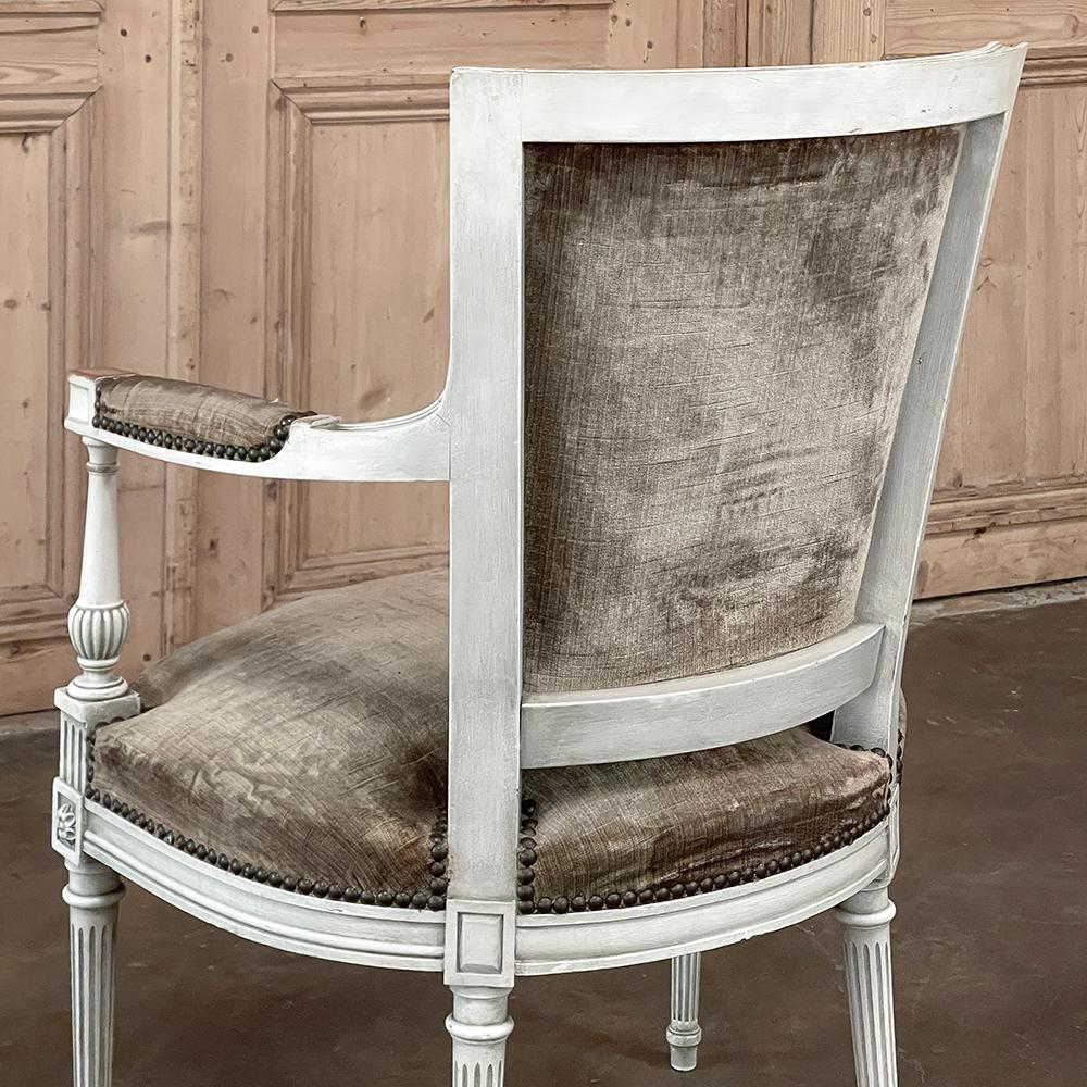 Pair 19th Century French Neoclassical Louis XVI Painted Armchairs For Sale 12