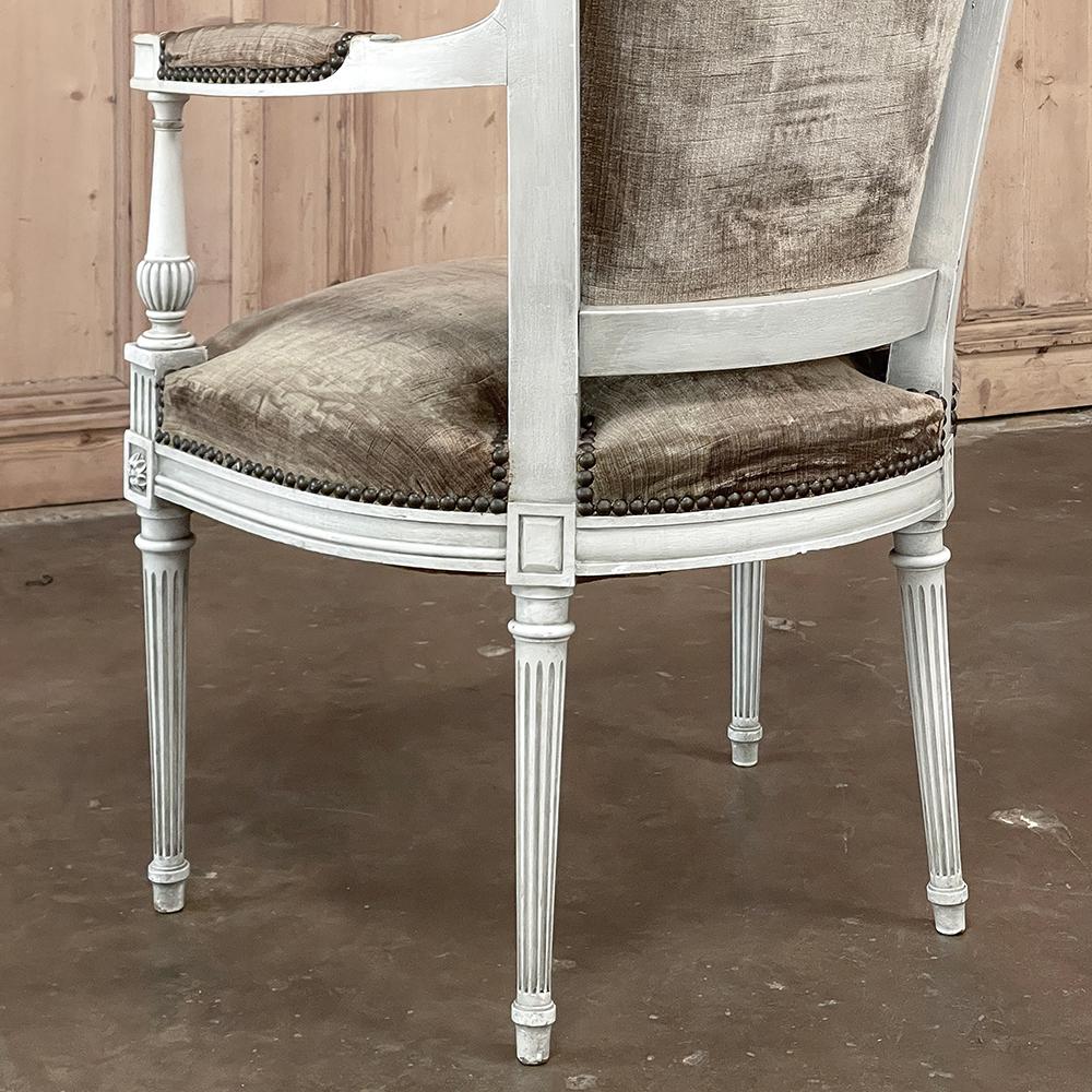 Pair 19th Century French Neoclassical Louis XVI Painted Armchairs For Sale 13