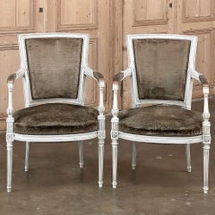 Pair 19th Century French Neoclassical Louis XVI Painted Armchairs