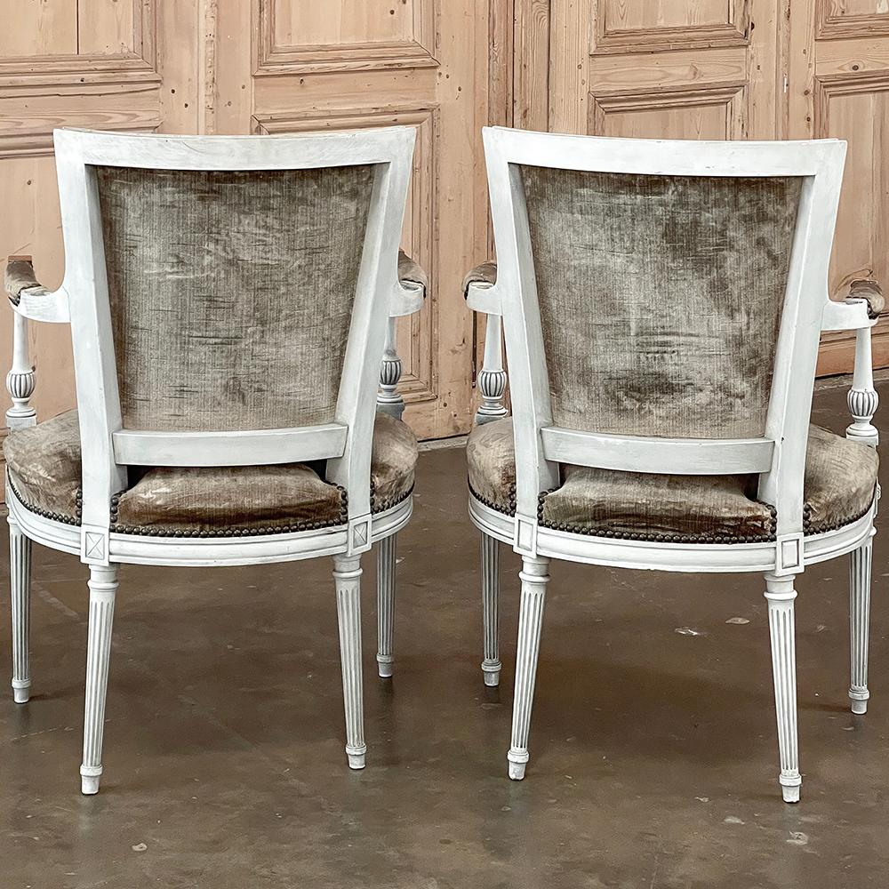 Pair 19th Century French Neoclassical Louis XVI Painted Armchairs For Sale 1