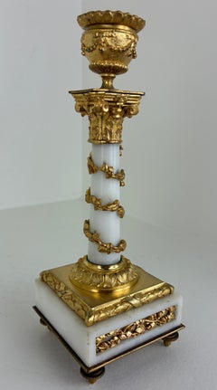 Pair 19th Century French Neoclassical Marble and Gilt Bronze Candlesticks