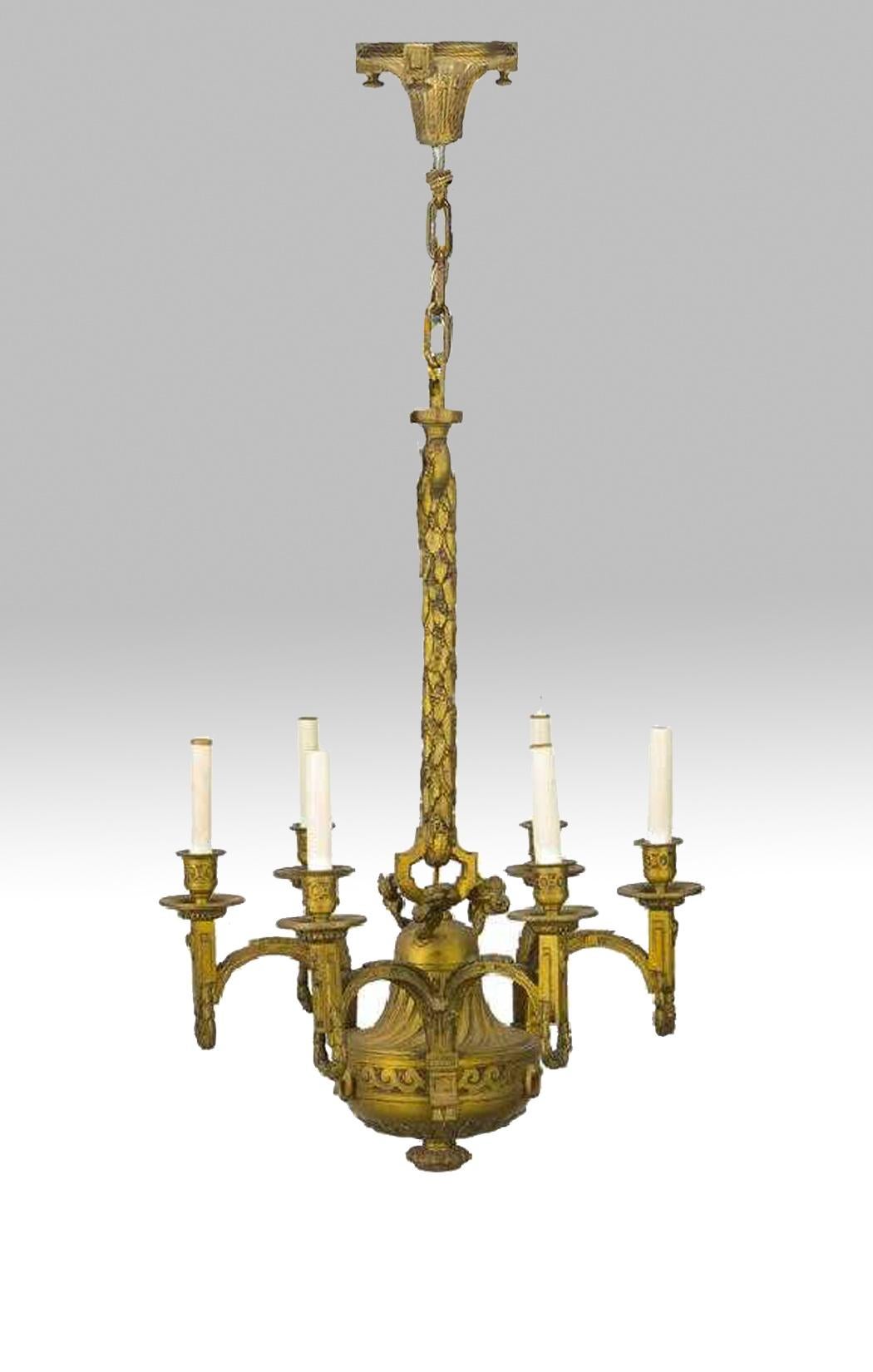 Louis XVI Pair of 19th Century French Ormolu Chandeliers, Possibly Linke