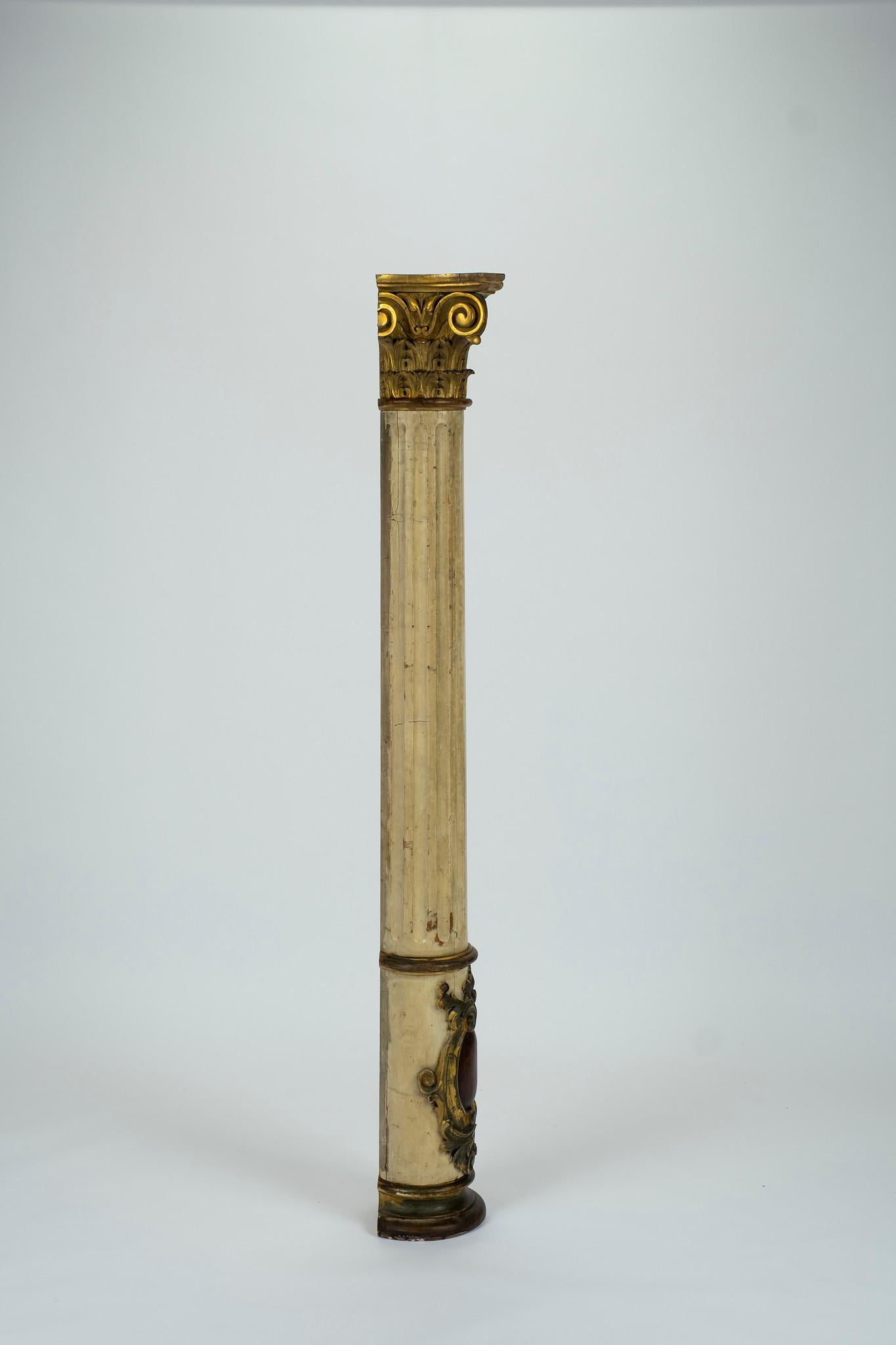 Neoclassical Pair 19th Century French Painted and Giltwood Columns For Sale
