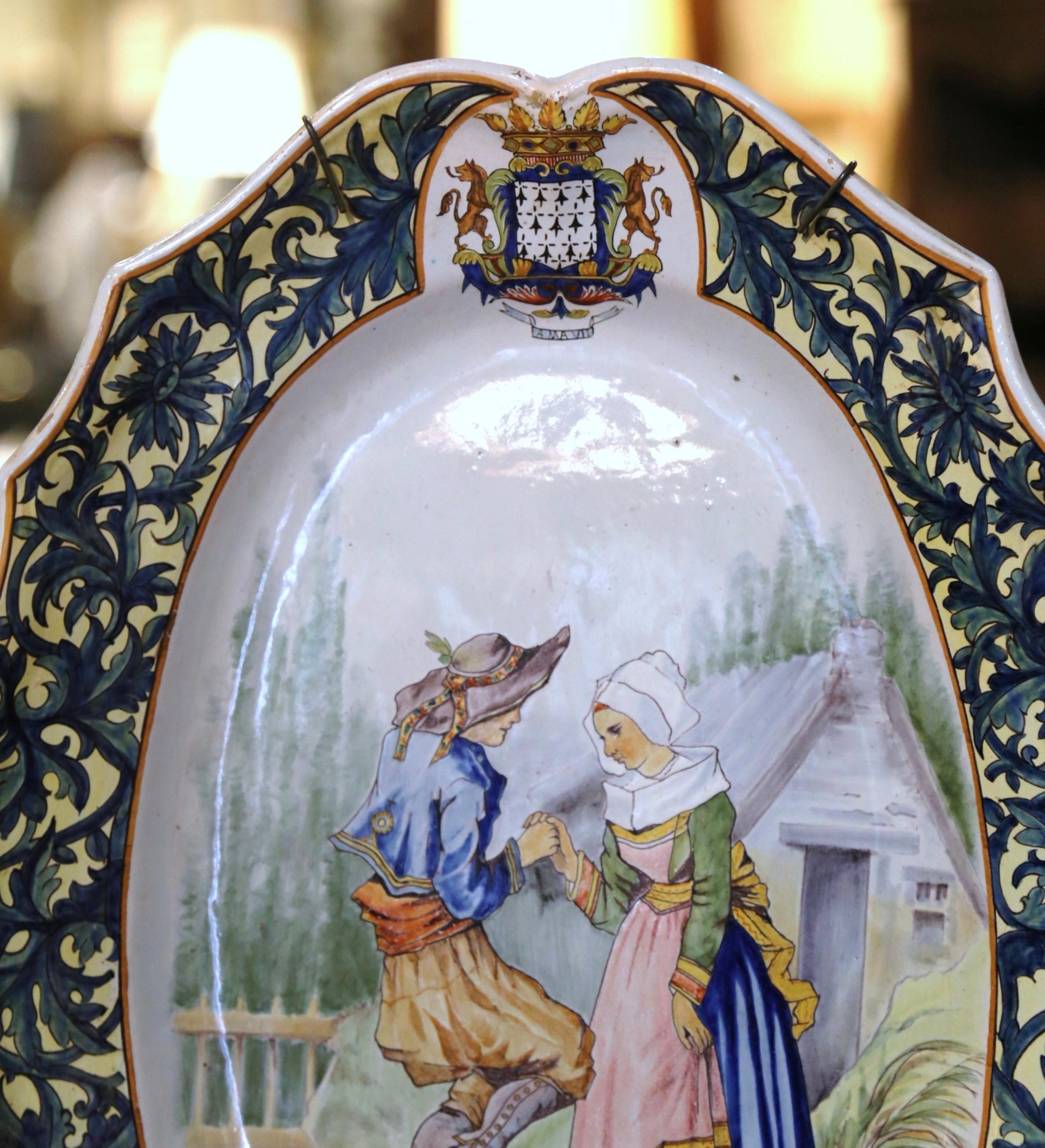 Pair 19th Century French Painted Faience Porquier Beau Quimper Wall Platters For Sale 2