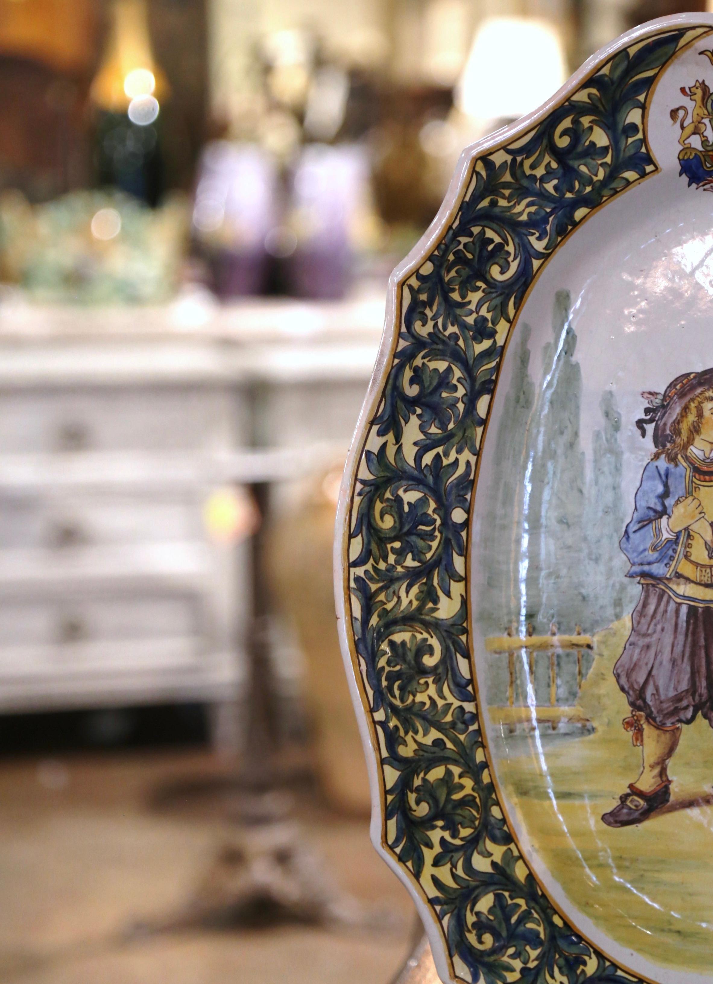 Pair 19th Century French Painted Faience Porquier Beau Quimper Wall Platters For Sale 5