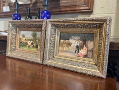 Pareja de pinturas pastorales francesas del siglo XIX en marcos dorados según E. Debat-Ponsan