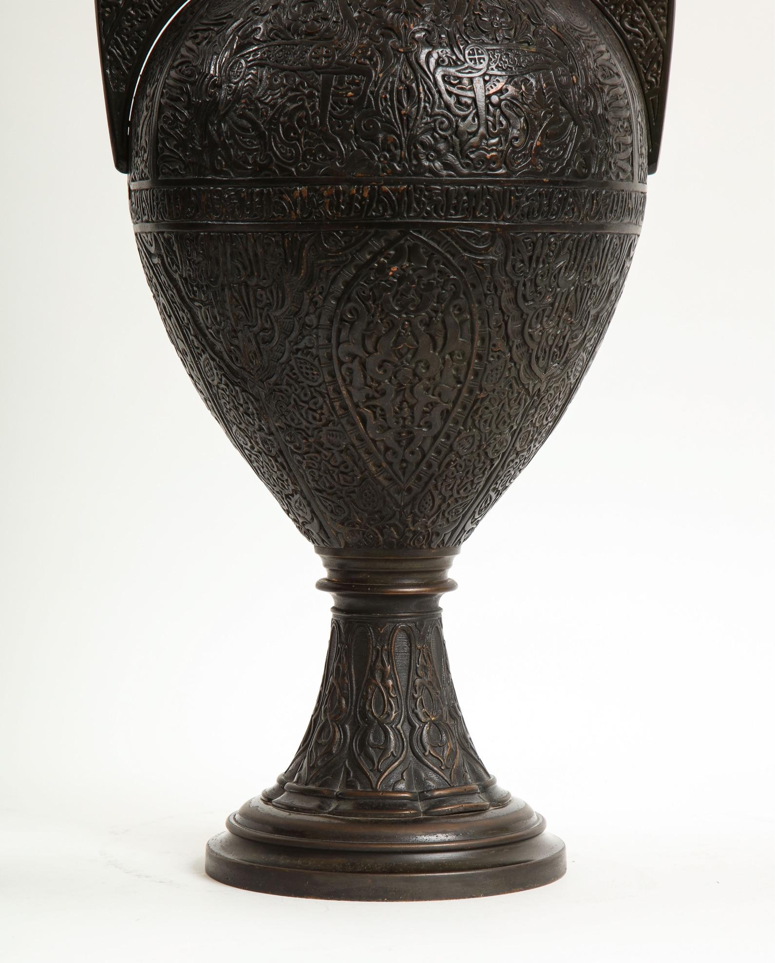 Pair 19th Century French Patinated Bronze Alhambra Vases, Stamped Tiffany & Co. For Sale 4